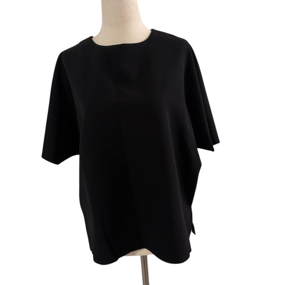 Oak + Fort Black Short Sleeve Top Back Zip Minimalist Womens Medium